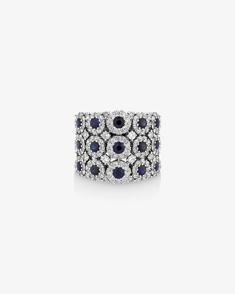 3 Row Bubble Ring with Sapphire and 1.12 Carat TW Diamonds in 14kt White Gold