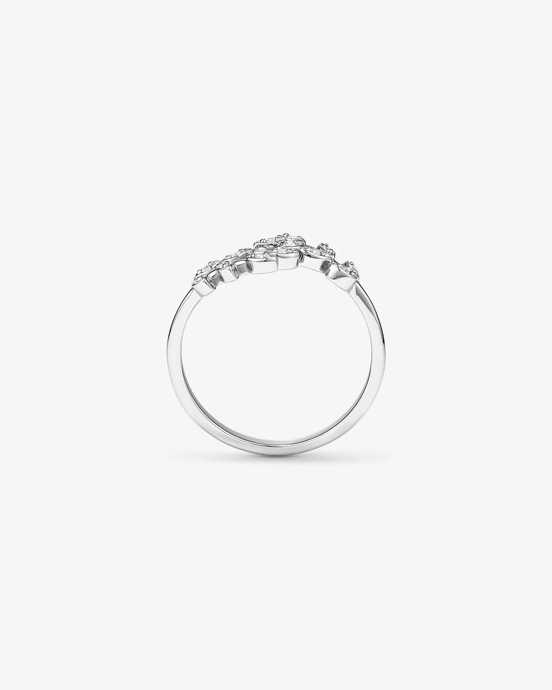 Cubic Zirconia Open Bypass Vine Ring in Sterling Silver