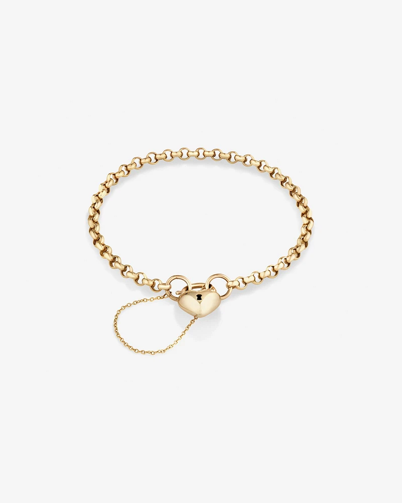 19cm (7.5") 4mm-4.5mm Width Heart Padlock Belcher Bracelet in 10kt Yellow Gold