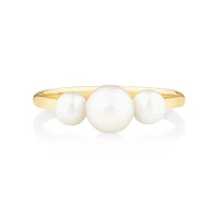 3 Stone Ring with Cultured Freshwater Pearls in 10kt Yellow Gold