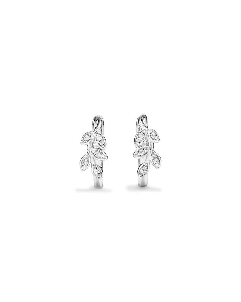 Cubic Zirconia Vine Huggie Earrings in Sterling Silver