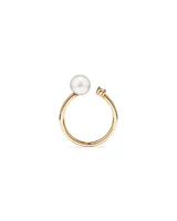 Cultured Freshwater Pearl and Diamond Open Ring in 10kt Yellow Gold