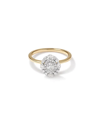 Bague de fiançailles avec diamants taille ovale marquise et halo rond brillant de 0,61 carat TW en or jaune et blanc 14 carats