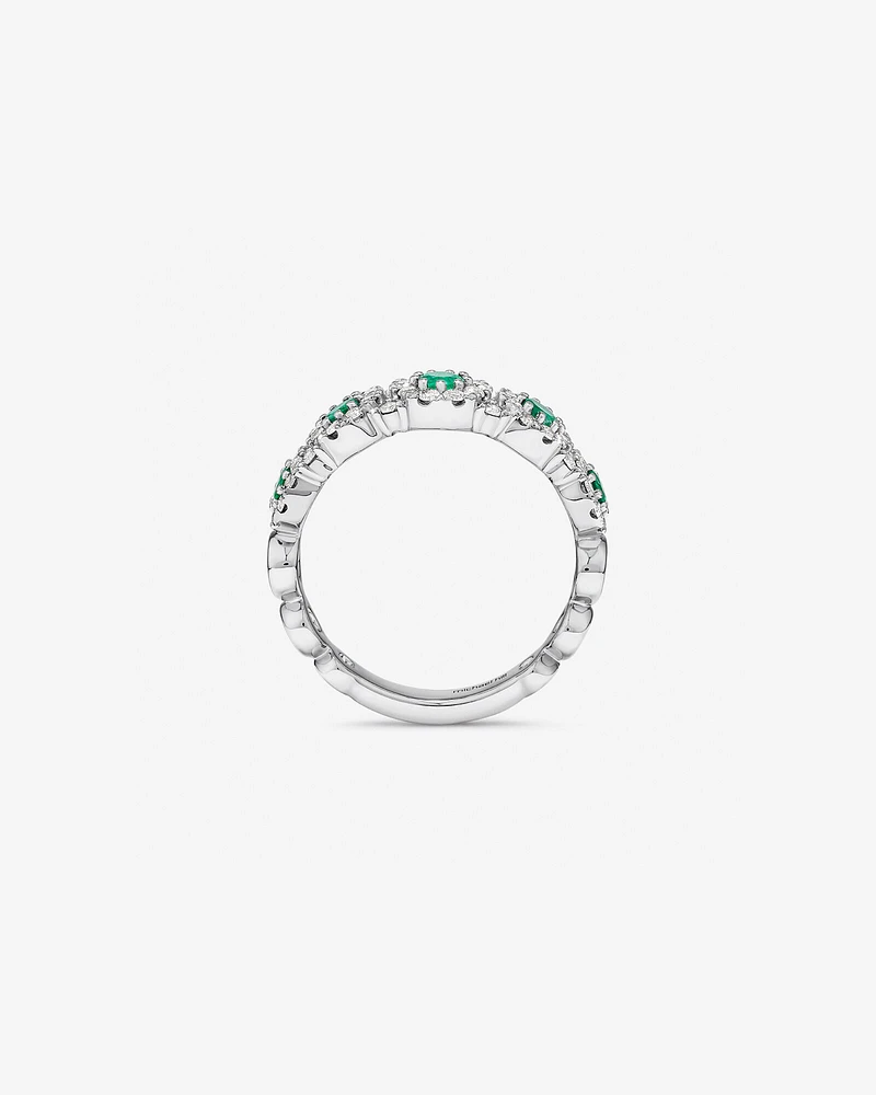 Bubble Ring with Emerald & 0.50 Carat TW of Diamonds in 14kt White Gold
