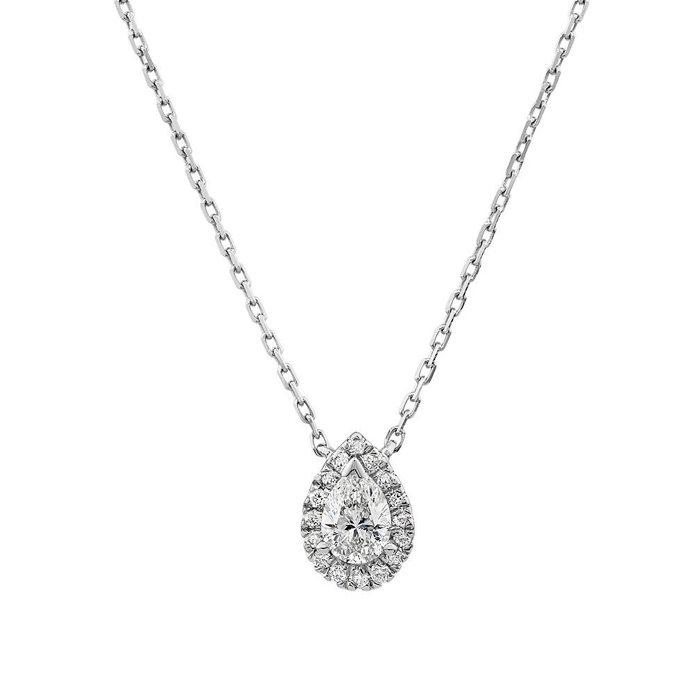 0.23 Carat TW Pear Diamond Halo Pendant in 10kt White Gold