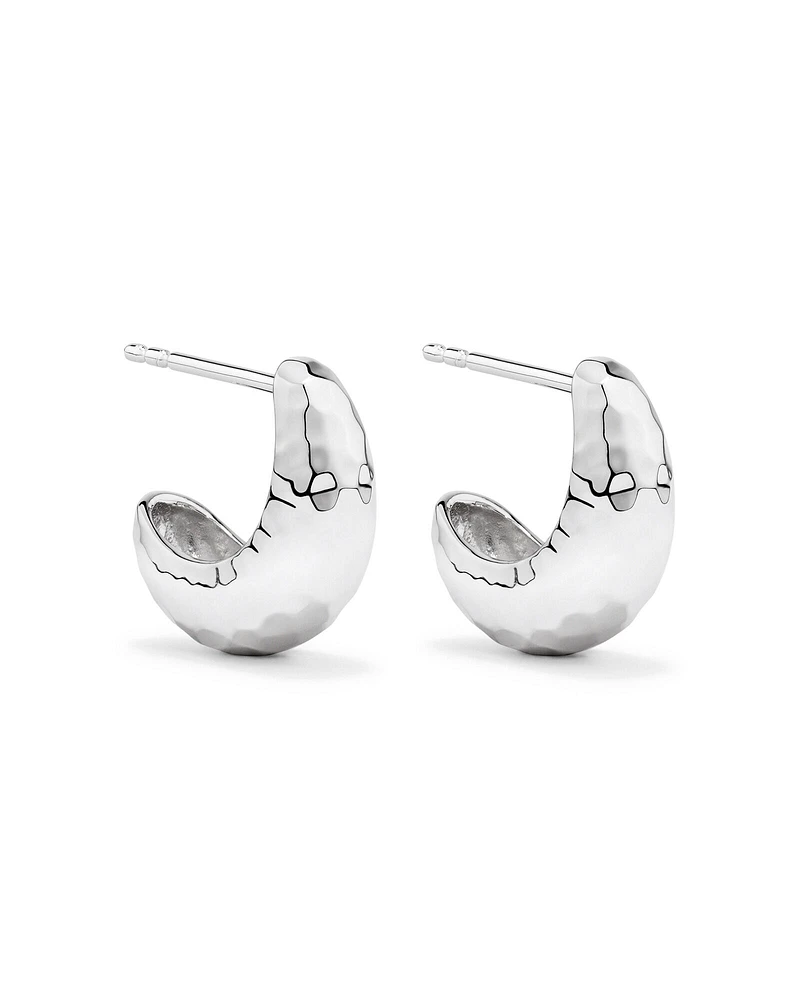 Diamond Cut Half Hoop Dome Stud Earrings in Sterling Silver