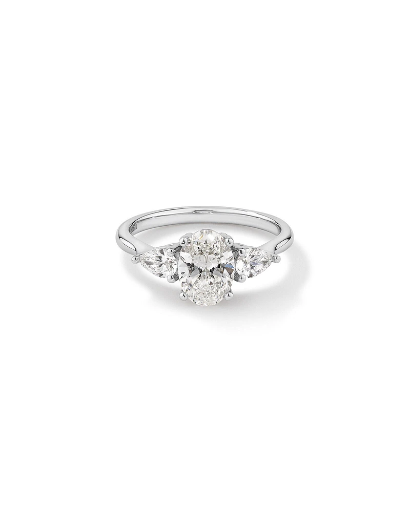 1.65 Carat TW Three Stone Oval and Pear Shaped Laboratory-Grown Diamond Engagement Ring in 14kt White Gold