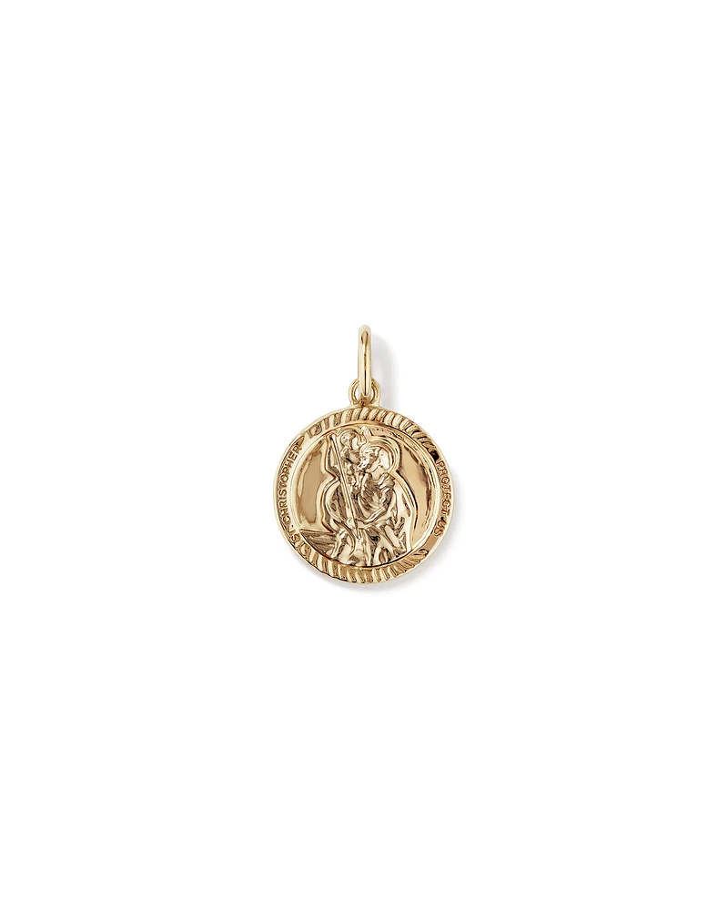 Round St Christopher Pendant in Sterling Silver and 10kt Yellow Gold