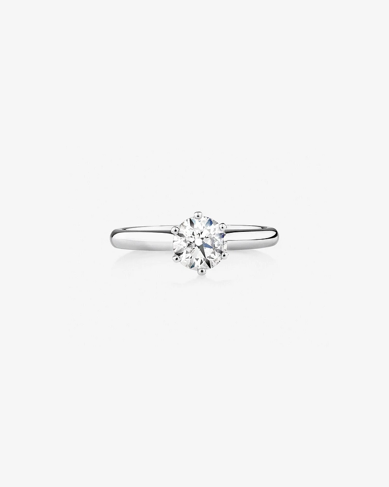 Bague de fiançailles à solitaire certifié en or blanc 14 K avec diamants totalisant 1 ct