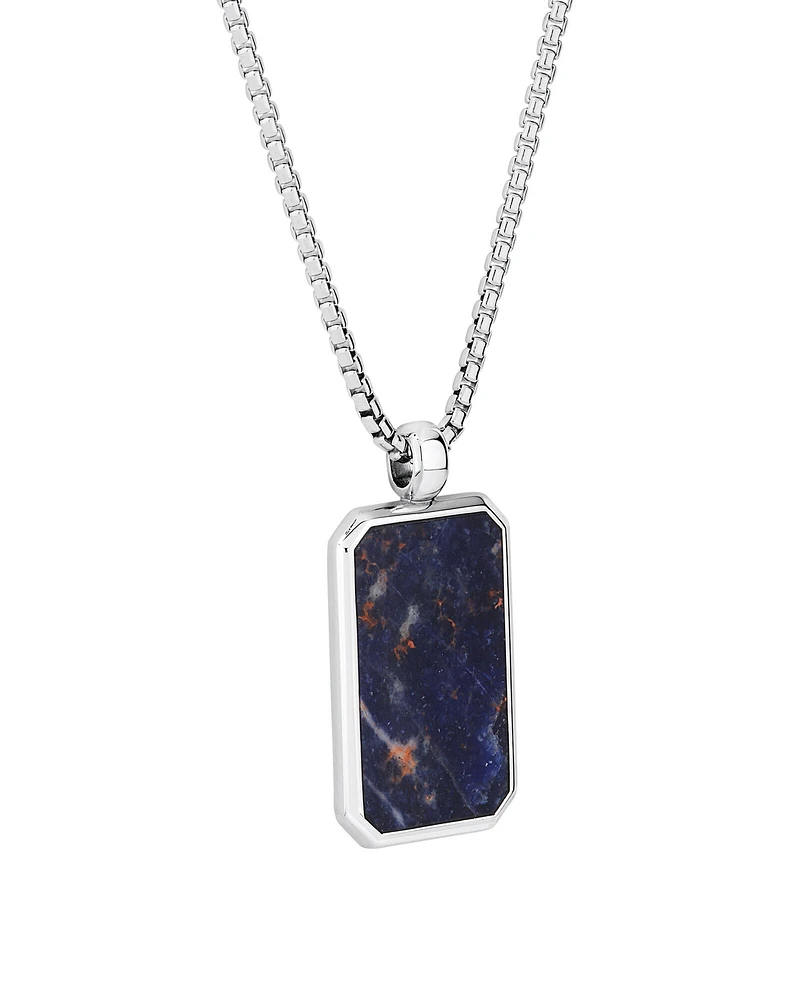 Collier pendentif chaîne avec pierre précieuse rectangulaire en sodalite bleue en argent sterling