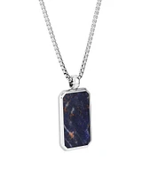 Rectangle Blue Sodalite Gemstone Pendant Chain Necklace in Sterling Silver