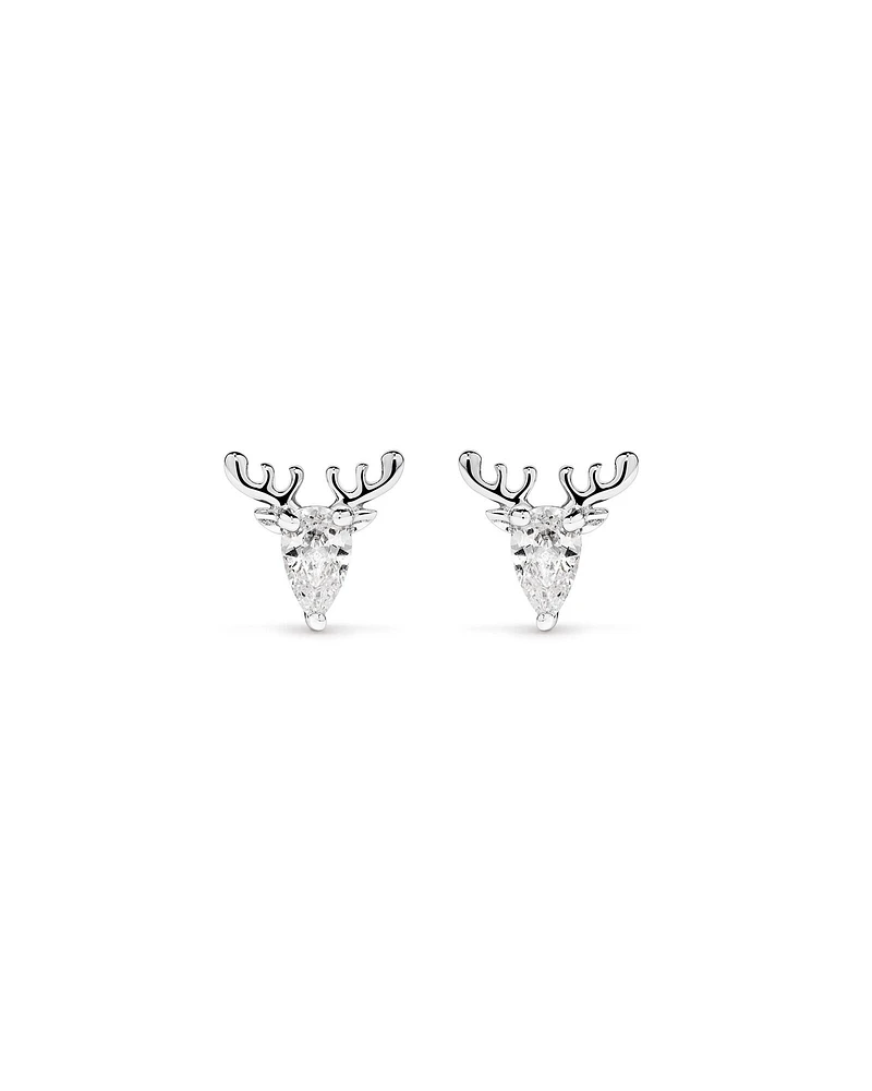 Cubic Zirconia Reindeer Stud Earrings in Sterling Silver