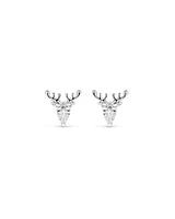 Cubic Zirconia Reindeer Stud Earrings in Sterling Silver