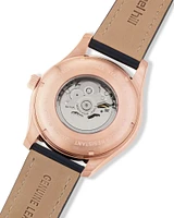 Michael Hill Automatic Skeleton Watch In Rose Tone Stainless Steel And Leather