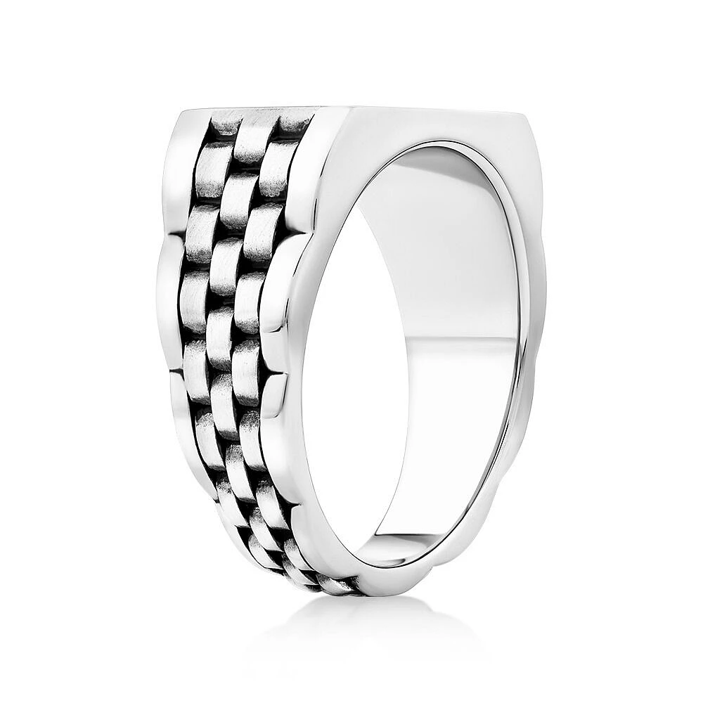 Men's Link Pattern Textured Signet Ring in Sterling Silver