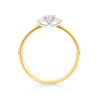 0.15 Carat TW Three Stone Round Brilliant and Oval Cut Diamond Promise Ring in 10kt Yellow and White Gold