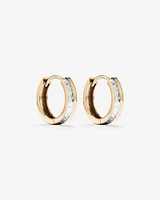 9.6mm Polished and Diamond Cut Huggie Hoop Earrings in 10kt Yellow and White Gold