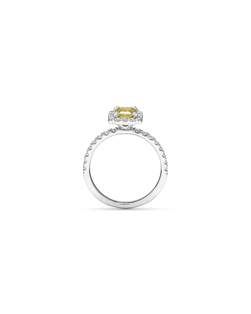 1.58 Carat TW Yellow Emerald Cut Laboratory-Grown Diamond Halo Engagement Ring in 14kt White Gold