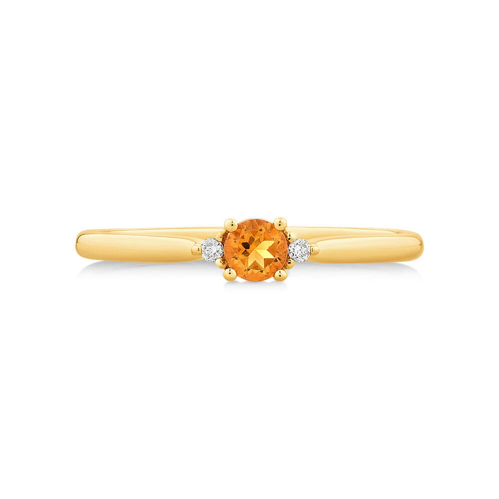 3 Stone Ring with Citrine & Diamonds in 10kt Yellow Gold