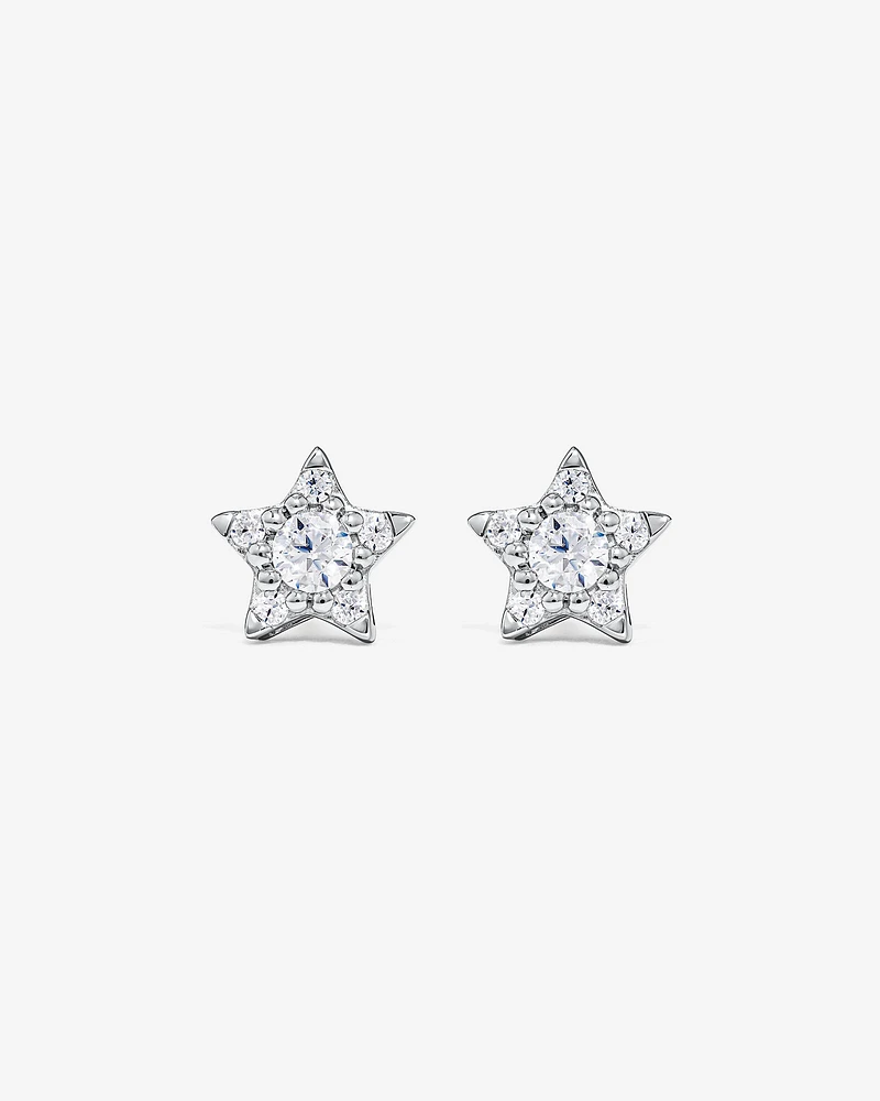 Cubic Zirconia Star Stud Earrings and Necklace Set in Sterling Silver