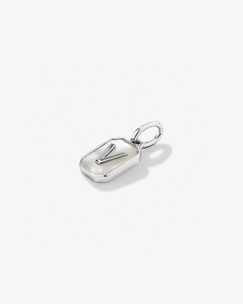 Letter F Mother of Pearl Initial Pendant in Sterling Silver