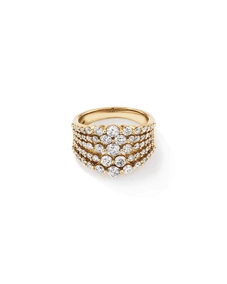 Graduated Multi Row Ring with 2.00 TW Diamonds in 18kt Yellow Gold