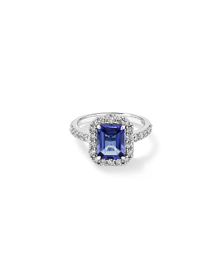 Halo Ring with Tanzanite & 0.75 Carat TW of Diamonds in 14kt White Gold