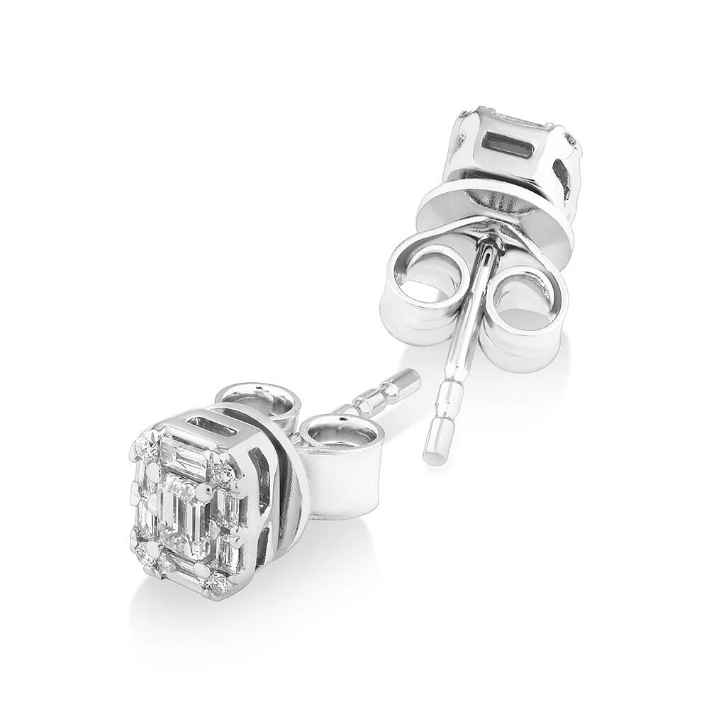 0.31 Carat TW Multistone Emerald Cut Diamond Stud Earrings in 10kt White Gold