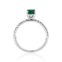 Solitaire Emerald Ring with 0.25 Carat TW of Diamonds in 10kt White Gold