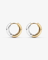 Two-Tone 10mm Reversible Huggie Hoop Earrings in Sterling Silver & 10kt Yellow Gold