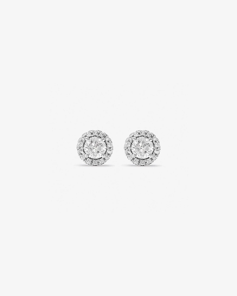 0.44 Carat TW Round Diamond Halo Stud Earrings in 10kt White Gold