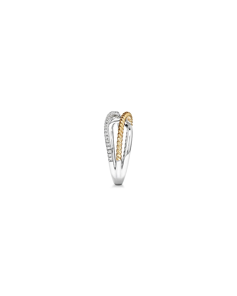 Crossover Wrap Ring with .15 Carat TW Diamonds in Sterling Silver and 10kt Yellow Gold