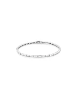 Rectangular Link Metal Tennis Bracelet in Sterling Silver