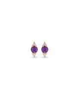 3 Stone Amethyst and Diamond Stud Earrings in 10kt Yellow Gold