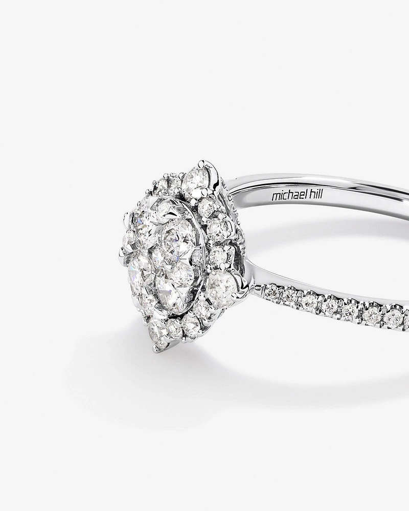 Halo Engagement Ring with .79TW of Diamonds in 14k White Gold