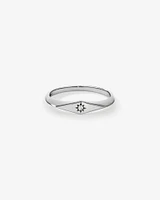 Diamond Star Accent Narrow Signet Ring in Sterling Silver