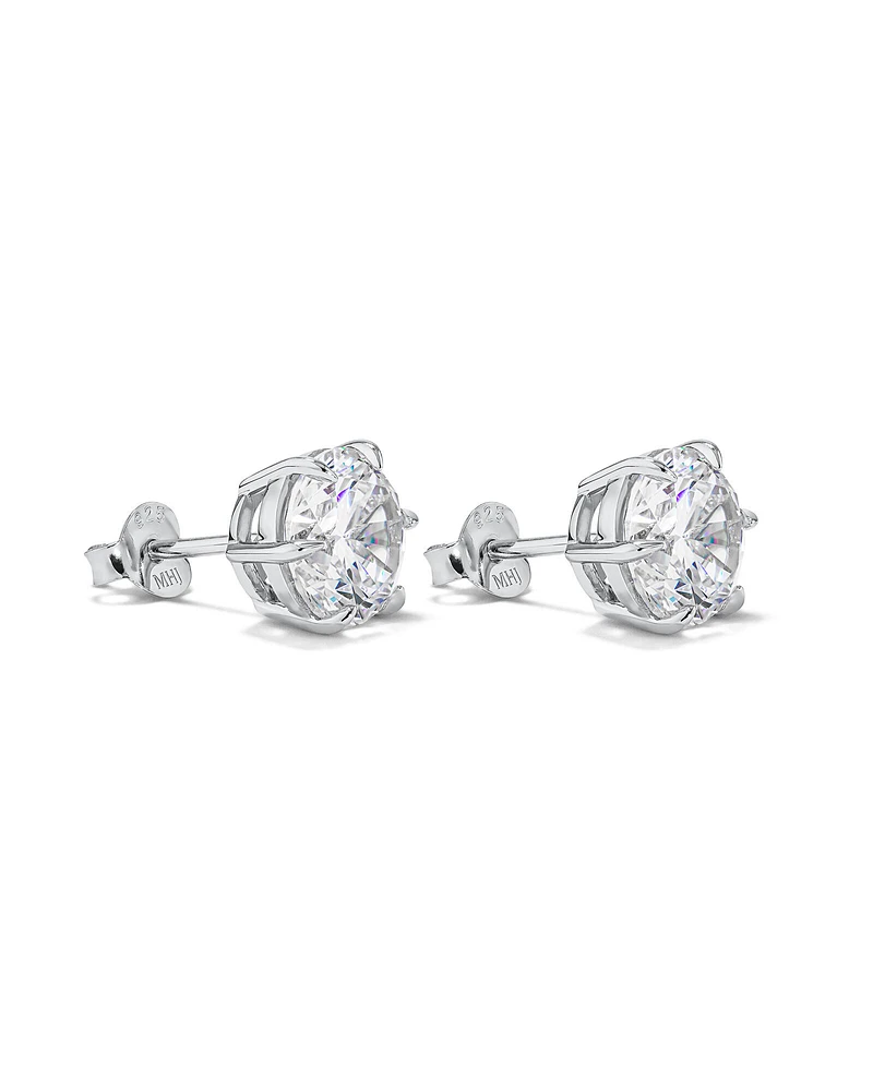 9.5mm Round Brilliant Cubic Zirconia Stud Earrings in Sterling Silver