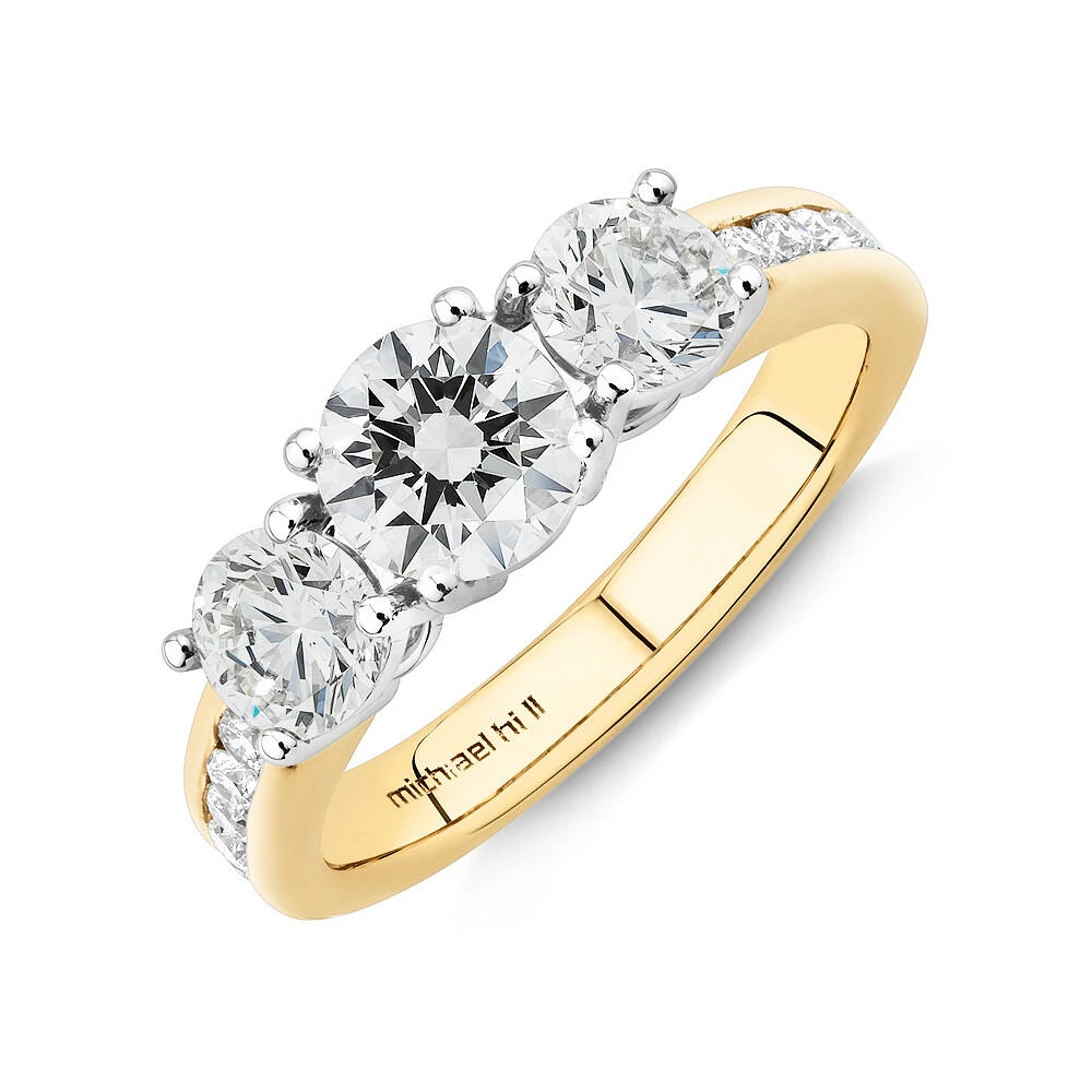 2.00 Carat TW Three Stone Round Brilliant Diamond Engagement Ring in 14kt Yellow and White Gold