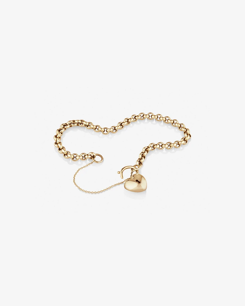 19cm (7.5") 5mm-5.5mm Width Heart Padlock Hollow Belcher Bracelet in 10kt Yellow Gold