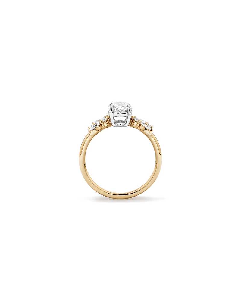 1.40 Carat TW Oval Cut Laboratory-Grown Diamond Marquise & Round Cut Side Stone Engagement Ring in 14kt Yellow & White Gold