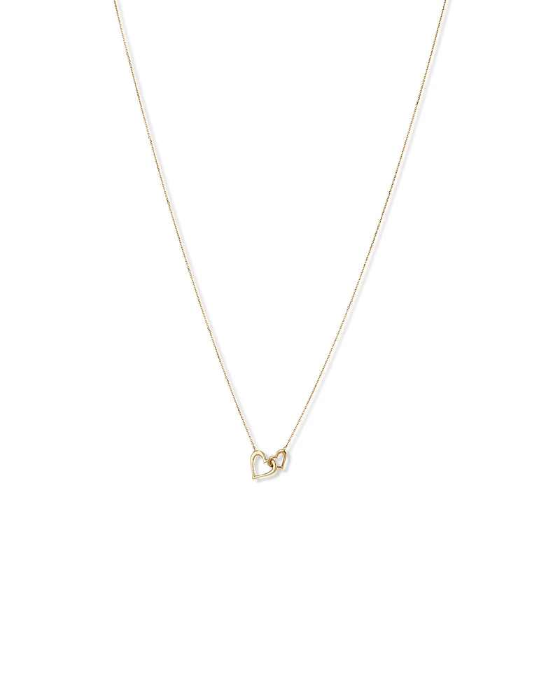 Double Open Heart Necklace in 10kt Yellow Gold