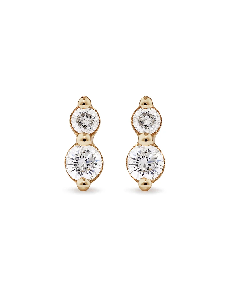 Boucles d'oreilles clous deux pierres en or jaune 10kt