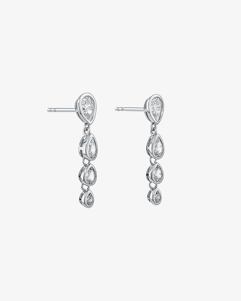 Pear Shaped Cubic Zirconia Bezel Set Stud Drop Earrings in Sterling Silver