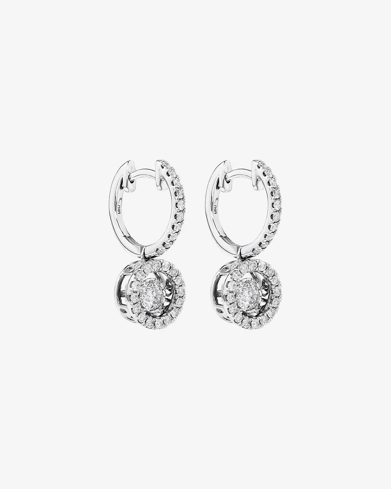 1.00 Carat TW Diamond Halo Everlight Drop Huggie Earrings in 10kt White Gold