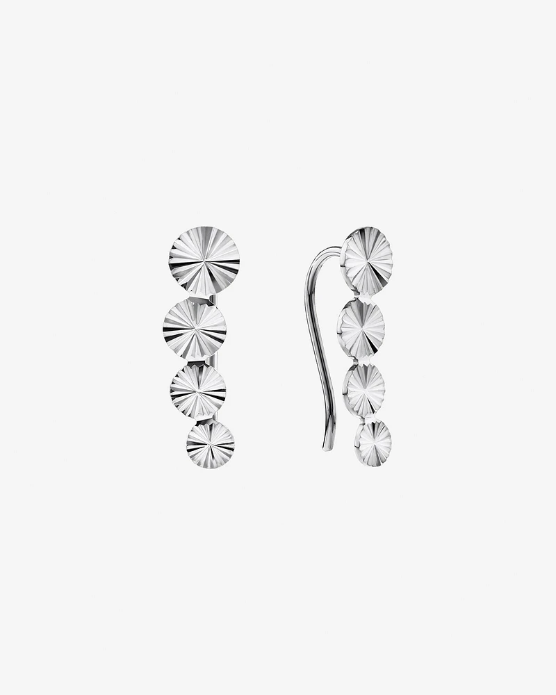 Sunray Graduated Disc Climber Earrings in Sterling Silver