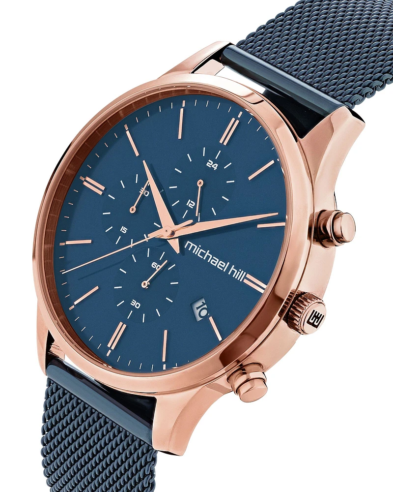 Men's Chronograph Watch in Blue & Rose Tone Stainless Steel