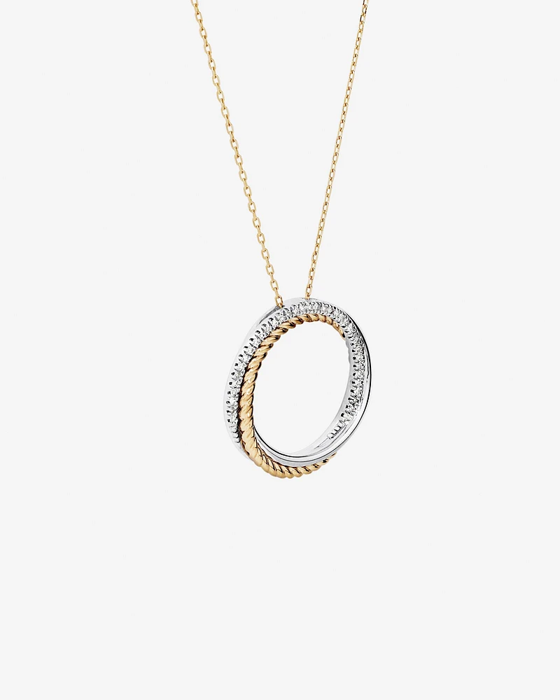 0.11 Carat TW Diamond Triple Circle Crossover Pendant Necklace in Sterling Silver & 10kt Yellow Gold