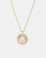 Diamond Accent Tri Tone Circle Pendant in 10kt Yellow, Rose and White Gold