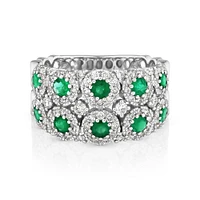 2 Row Bubble Ring with Emerald and .75 Carat TW Diamonds in 14kt White Gold