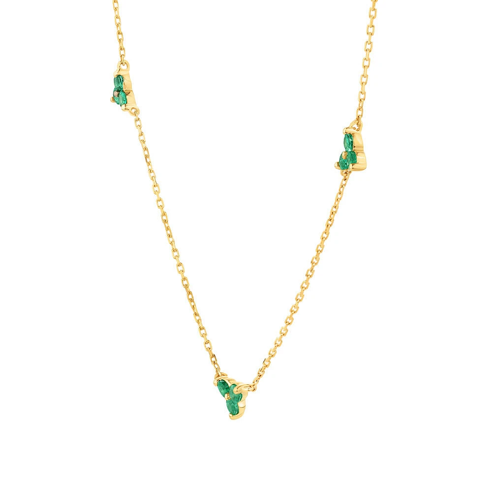 Emerald Trio Station Necklace in 10kt Yellow Gold